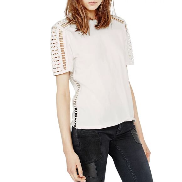 Maje Titre White Crochet Short Sleeve Top Size M - Picture 1 of 12